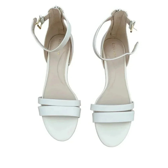 Cole Haan White Abriella Wedge Heel Sandals Ankle Strap Back Zip Open Toe 8 NEW - Picture 1 of 11
